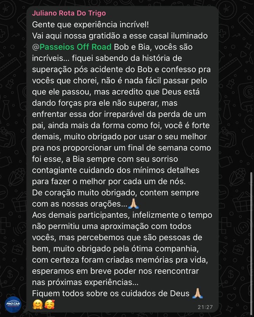 Depoimento de cliente da Experiência 4x4